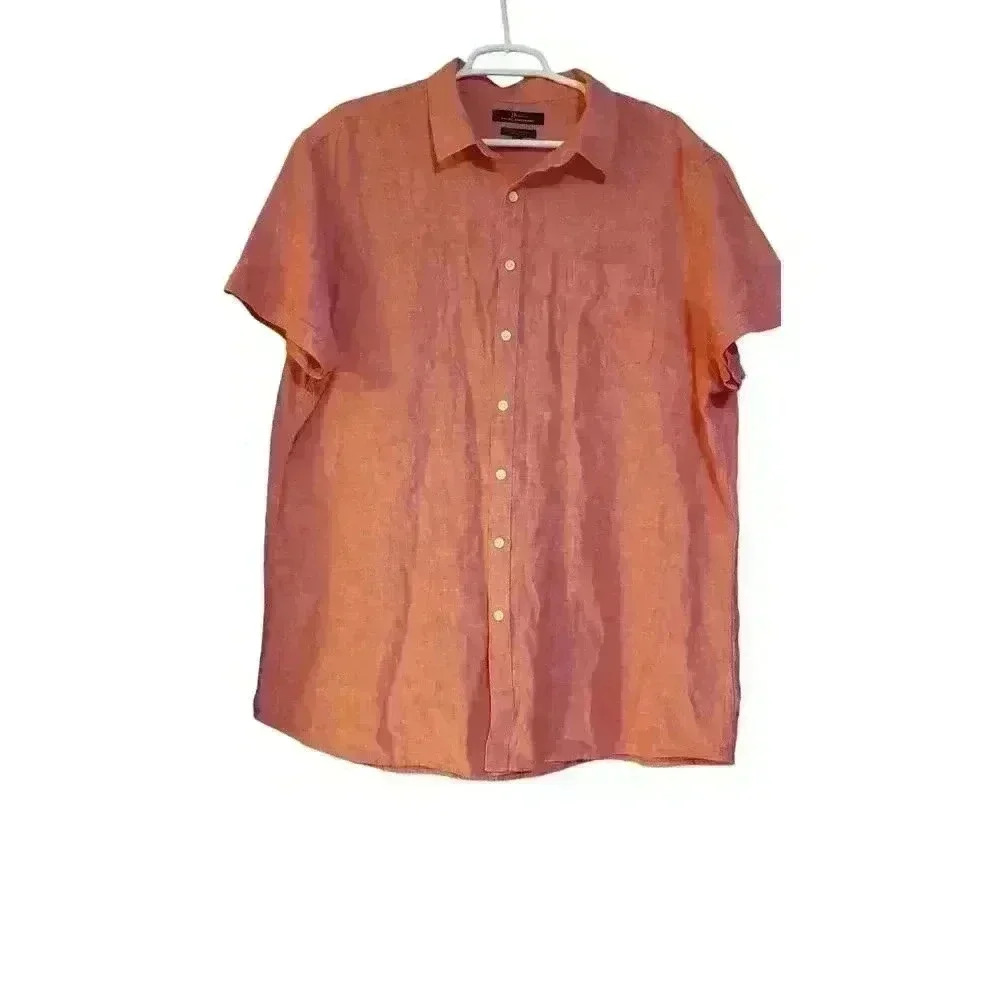 Marc Anthony Mens‎ Slim-Fit Linen Blend Button Shirt Red Short Sleeve Size XXL